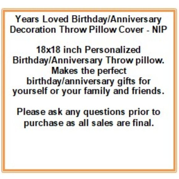 Years Loved Birthday/Anniversary Decoration Throw Pillow Cover - NIP - Picture 4 of 5